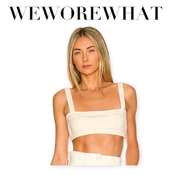 Sleeveless Neutral Cream Ribbed Boxy Knit Tank by WeWoreWhat L - Picture 1 of 10